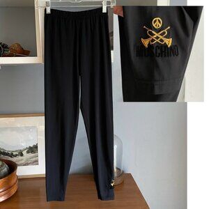 Vintage 90s Moschino Calze Black Embroidered Peace Leggings Pants Size 4